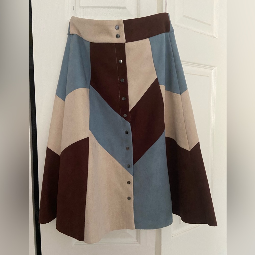 Gracia “Suede” patchwork high waisted skirt